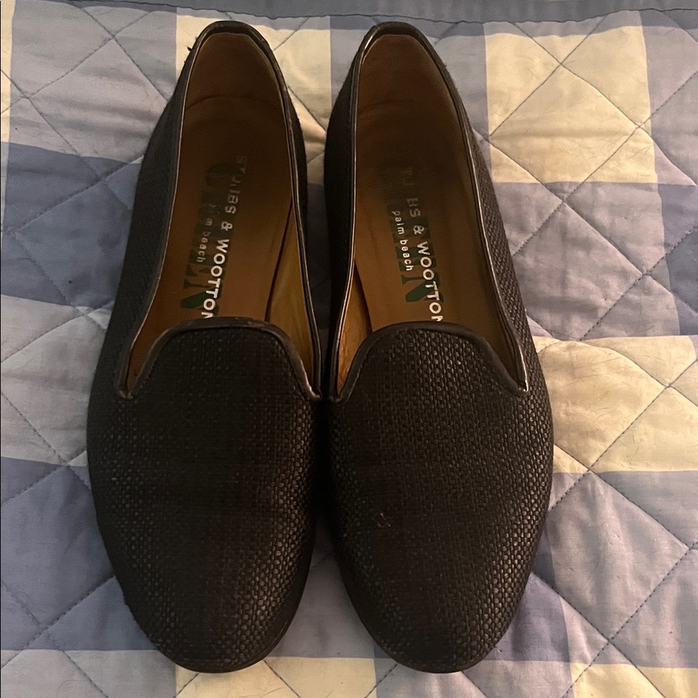 Stubbs & Wootton Black Textured Leather Loafers